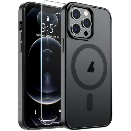 SUPFINE Magnetic for iPhone 12 Pro Max Case (MagSafe bilan mos) (Harbiy darajadagi tushishdan himoya) Yarim shaffof mat zarba o'tkazmaydigan telefon qutisi, qora - 1