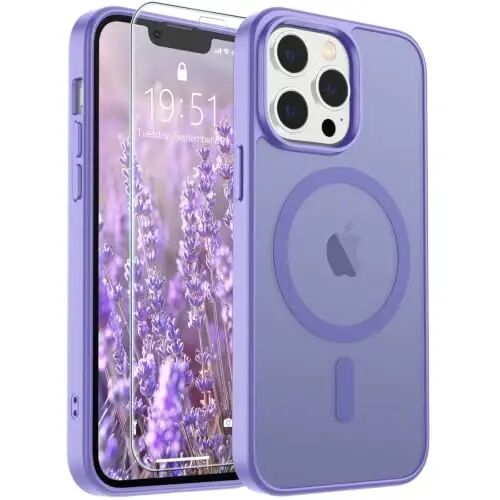 SUPFINE Magnetic for iPhone 12 Pro Max Case (MagSafe bilan mos) (Harbiy darajadagi tushishdan himoya) Yupqa shaffof matli zarbga chidamli barmoq izlariga qarshi telefon qutisi, binafsha 