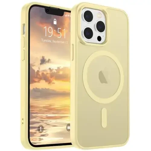 SUPFINE Magnetic for iPhone 12 Pro Max Case (MagSafe bilan mos) (Harbiy darajadagi tushishdan himoya) Yupqa yarim shaffof mato zarbga chidamli barmoq izlariga qarshi telefon qutisi, sariyog'li sariq 