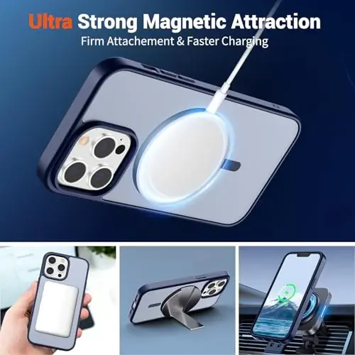 SUPFINE Magnetic for iPhone 12 Pro Max Case (MagSafe bilan mos keladi) (10 FT Harbiy darajadagi tushishdan himoya) Yupqa yarim shaffof mat zarbga qarshi barmoq izlariga qarshi telefon qutisi, to'q ko'k - 5