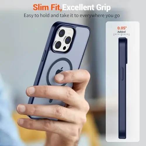 SUPFINE Magnetic for iPhone 12 Pro Max Case (MagSafe bilan mos keladi) (10 FT Harbiy darajadagi tushishdan himoya) Yupqa yarim shaffof mat zarbga qarshi barmoq izlariga qarshi telefon qutisi, to'q ko'k - 7