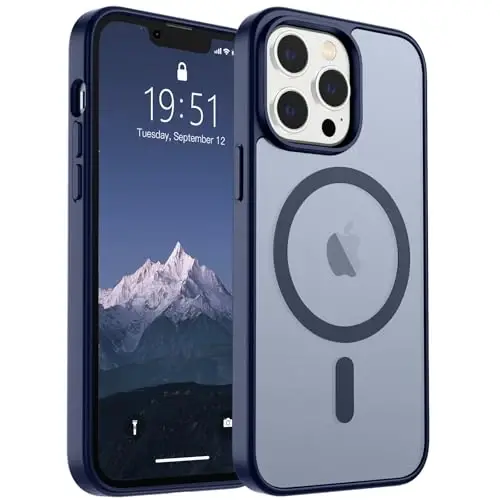 SUPFINE Magnetic for iPhone 12 Pro Max Case (MagSafe bilan mos keladi) (10 FT Harbiy darajadagi tushishdan himoya) Yupqa yarim shaffof mat zarbga qarshi barmoq izlariga qarshi telefon qutisi, to'q ko'k 