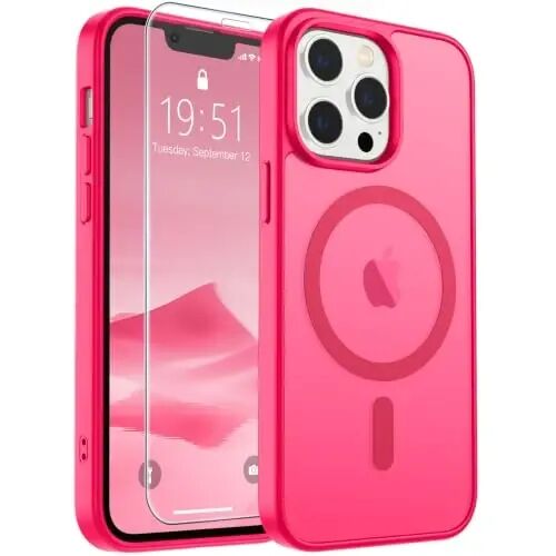 SUPFINE Magnetic for iPhone 12 Pro Max Case (MagSafe bilan mos keladi) (Harbiy darajadagi tushishdan himoya) Yengil shaffof matli zarbga chidamli barmoq izlariga qarshi telefon qutisi, Hot Pink 