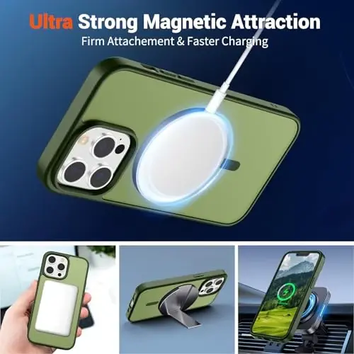SUPFINE Magnetic for iPhone 12 Pro Max Case(MagSafe bilan mos keladi)(Harbiy darajadagi tushishdan himoya) Yupqa yarim shaffof mat zarbga chidamli barmoq izlariga qarshi telefon qutisi, Cangling Green - 4