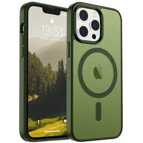 SUPFINE Magnetic for iPhone 12 Pro Max Case(MagSafe bilan mos keladi)(Harbiy darajadagi tushishdan himoya) Yupqa yarim shaffof mat zarbga chidamli barmoq izlariga qarshi telefon qutisi, Cangling Green 