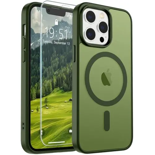 SUPFINE Magnetic for iPhone 12 Pro Max Case(MagSafe bilan mos keladi)(Harbiy darajadagi tushishdan himoya) Yupqa yarim shaffof mat zarbga chidamli barmoq izlariga qarshi telefon qutisi, Cangling Green - 1