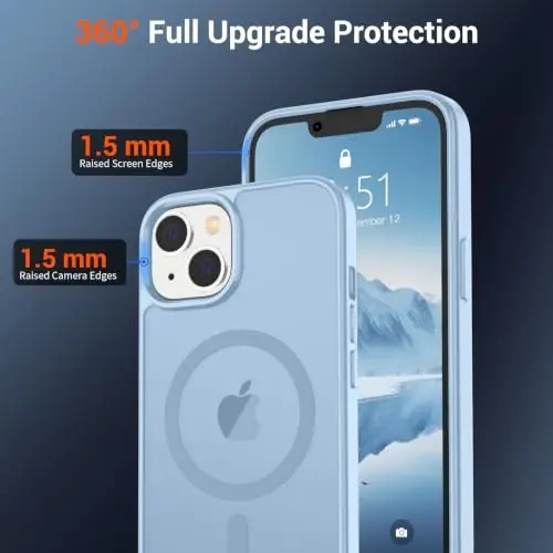 SUPFINE Magnetic for iPhone 13 Case/iPhone 14 Case Glacier Blue | With Screen Protector, Translucent Matte, Compatible with MagSafe, Military Grade Drop Proof, Rugged Shockproof Protective - 4