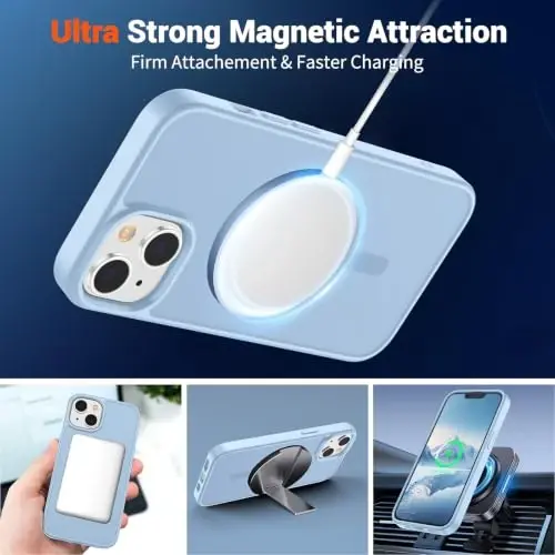 SUPFINE Magnetic for iPhone 13 Case/iPhone 14 Case Glacier Blue | With Screen Protector, Translucent Matte, Compatible with MagSafe, Military Grade Drop Proof, Rugged Shockproof Protective - 5