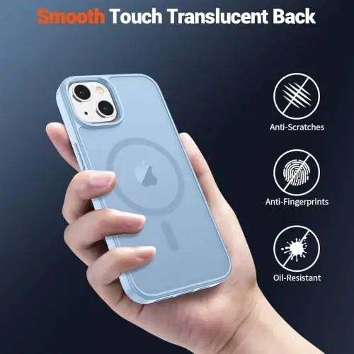 SUPFINE Magnetic for iPhone 13 Case/iPhone 14 Case Glacier Blue | With Screen Protector, Translucent Matte, Compatible with MagSafe, Military Grade Drop Proof, Rugged Shockproof Protective - 6