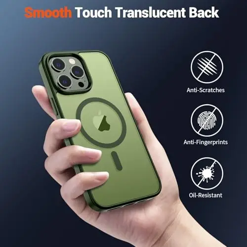 SUPFINE Magnetic for iPhone 13 Pro Case (Compatible with MagSafe) (Harbiy darajadagi tushishdan himoya) Yupqa yarim shaffof mato zarbga chidamli barmoq izlariga qarshi telefon qutisi, Cangling Green - 6
