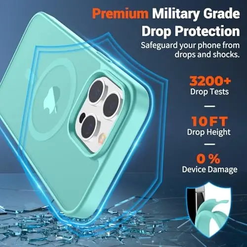 SUPFINE Magnetic for iPhone 13 Pro Case (Compatible with MagSafe) (Military Grade Drop Protection) Slim Translucent Matte Shockproof Phone Cover,Blue Green - 3