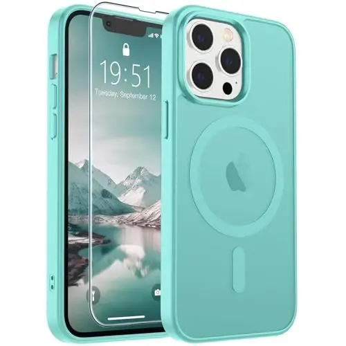 SUPFINE Magnetic for iPhone 13 Pro Case (Compatible with MagSafe) (Military Grade Drop Protection) Slim Translucent Matte Shockproof Phone Cover,Blue Green - 1