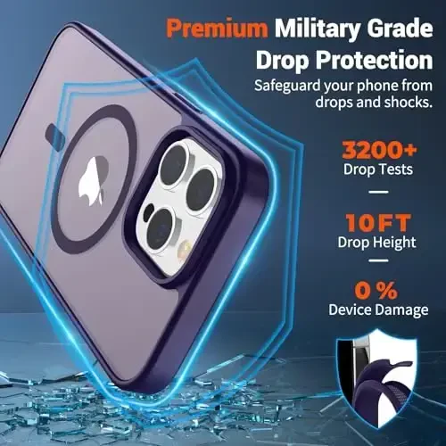 SUPFINE Magnetic for iPhone 13 Pro Case (Compatible with MagSafe) (Military Grade Drop Protection) Slim Translucent Matte Shockproof with Anti-Fingerprint Phone Case,Dark Purple - 3