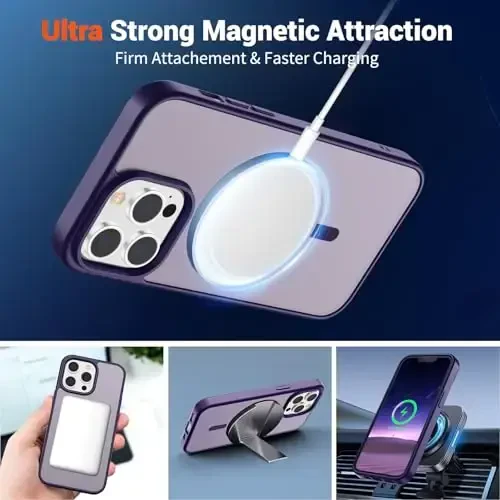 SUPFINE Magnetic for iPhone 13 Pro Case (Compatible with MagSafe) (Military Grade Drop Protection) Slim Translucent Matte Shockproof with Anti-Fingerprint Phone Case,Dark Purple - 5