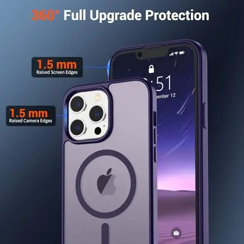 SUPFINE Magnetic for iPhone 13 Pro Case (Compatible with MagSafe) (Military Grade Drop Protection) Slim Translucent Matte Shockproof with Anti-Fingerprint Phone Case,Dark Purple - 3