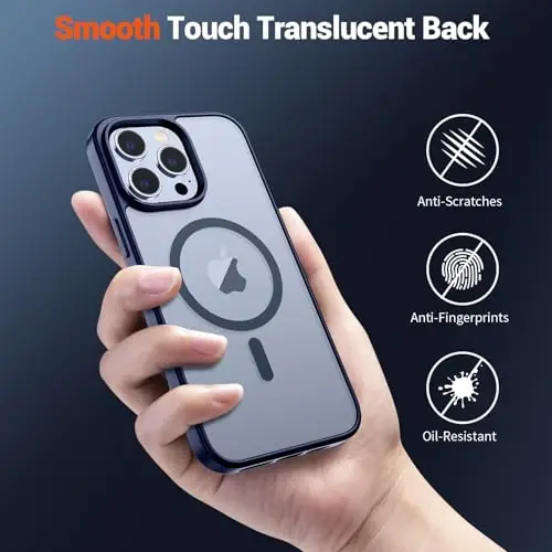 SUPFINE Magnetic for iPhone 13 Pro Case (Compatible with MagSafe) (Military Grade Drop Protection) Slim Translucent Matte Shockproof with Anti-Fingerprint Phone Case,Navy Blue - 6
