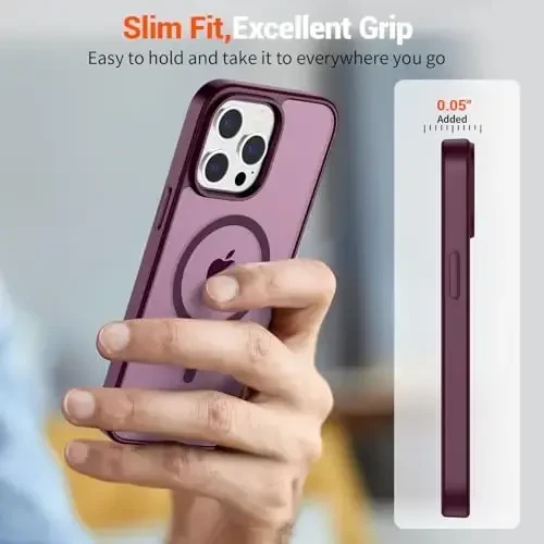 SUPFINE Magnetic for iPhone 13 Pro Case (Compatible with MagSafe) (Military Grade Drop Protection) Slim Translucent Matte Shockproof with Anti-Fingerprint Phone Case,Wine Red - 7