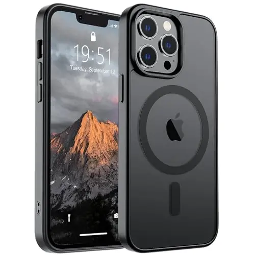 SUPFINE Magnetic for iPhone 13 Pro Case (Compatible with MagSafe) (Military Grade Drop Protection) Translucent Matte Shockproof Phone Case,Black - SUPFINE
