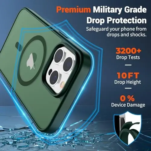 SUPFINE Magnetic for iPhone 13 Pro Case (Compatible with MagSafe) (Military Grade Drop Protection) Translucent Matte Shockproof with Anti-Fingerprint Phone Case,Forest Green - 3