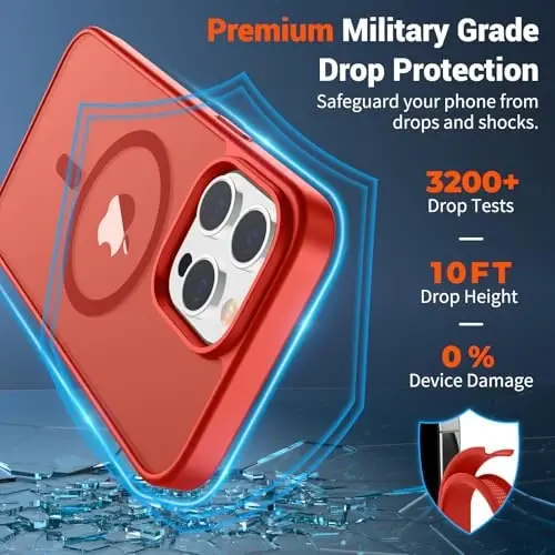SUPFINE Magnetic for iPhone 13 Pro Case (Compatible with MagSafe) (Military Grade Drop Protection) Translucent Matte Shockproof with Anti-Fingerprint Phone Case,Red - 3