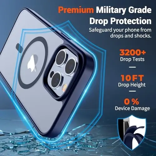 SUPFINE Magnetic for iPhone 13 Pro Case (MagSafe bilan mos) (Harbiy darajadagi tushishdan himoya) Yupqa yarim shaffof mato zarbga chidamli, barmoq izlariga qarshi telefon qutisi, to‘q ko‘k - 3