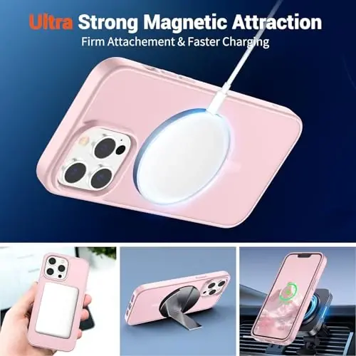 SUPFINE Magnetic for iPhone 13 Pro Case with Screen Protector (Compatible with MagSafe) (Military Grade Drop Protection) Translucent Matte Shockproof Phone Cover,Light Pink - 5