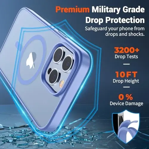 SUPFINE Magnetic for iPhone 13 Pro Max Case (Compatible with MagSafe) (Military Grade Drop Protection) Slim Translucent Matte Shockproof Phone Cover,Blue Purple - 3