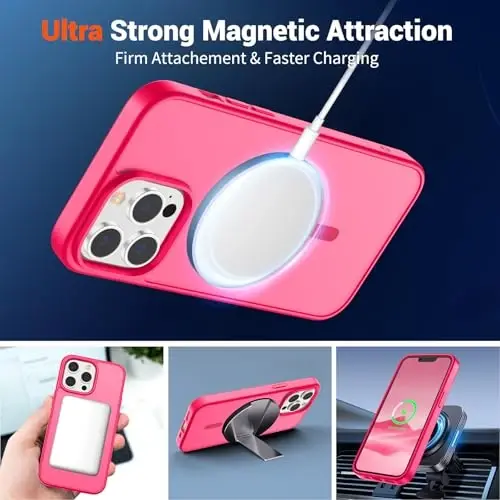 SUPFINE Magnetic for iPhone 13 Pro Max Case (Compatible with MagSafe) (Military Grade Drop Protection) Slim Translucent Matte Shockproof with Anti-Fingerprint Phone Case,Hot Pink - 4