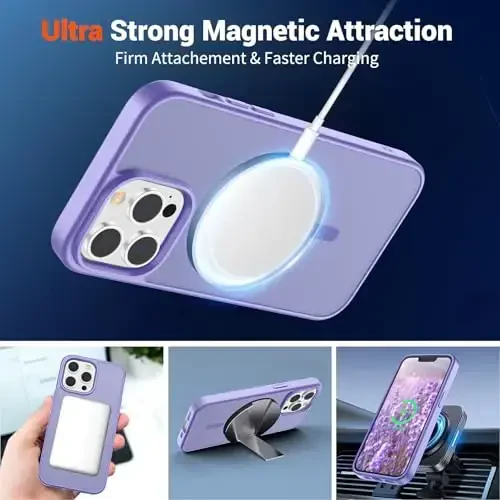 SUPFINE Magnetic for iPhone 13 Pro Max Case (Compatible with MagSafe) (Military Grade Drop Protection) Slim Translucent Matte Shockproof with Anti-Fingerprint Phone Case,Purple - 5