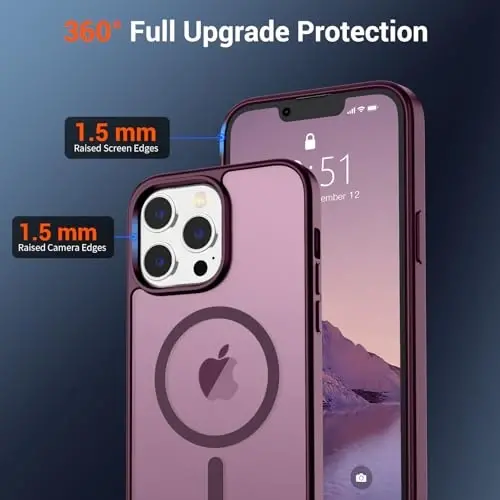 SUPFINE Magnetic for iPhone 13 Pro Max Case (Compatible with MagSafe) (Military Grade Drop Protection) Slim Translucent Matte Shockproof with Anti-Fingerprint Phone Case,Wine Red - 4