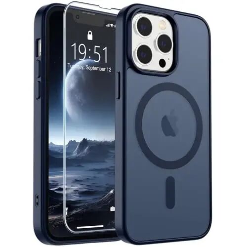 SUPFINE Magnetic for iPhone 13 Pro Max Case (Compatible with MagSafe) (Military Grade Drop Protection) Translucent Matte Shockproof Phone Cover,Dark Blue 