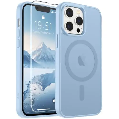 SUPFINE Magnetic for iPhone 13 Pro Max Case Glacier Blue | With Screen Protector, Translucent Matte, Compatible with MagSafe, Military Grade Drop Proof, Rugged Shockproof Protective - 1