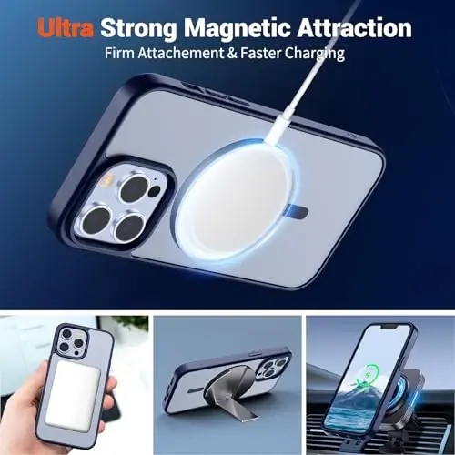 SUPFINE Magnetic for iPhone 13 Pro Max Case (MagSafe bilan mos keladi) (Harbiy darajadagi tushishdan himoya) Yarim shaffof mat zarbga chidamli telefon qutisi, to'q ko'k - 5