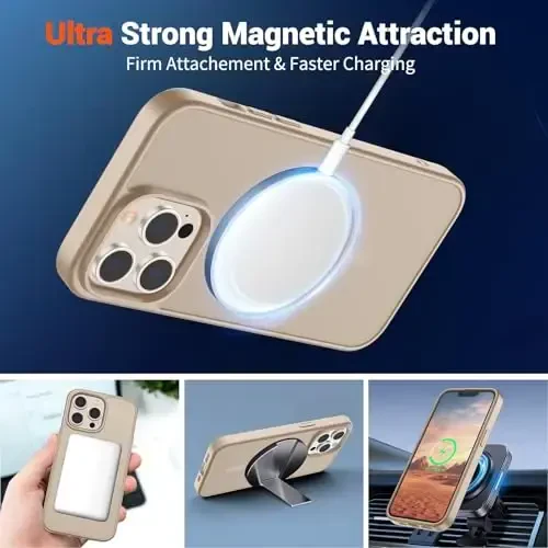 SUPFINE Magnetic for iPhone 13 Pro Max Case(MagSafe bilan mos)(Harbiy darajadagi tushishdan himoya) Yupqa yarim shaffof mat zarbga chidamli barmoq izlariga qarshi telefon qutisi, Sahroi oltin - 5