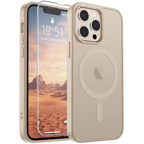 SUPFINE Magnetic for iPhone 13 Pro Max Case(MagSafe bilan mos)(Harbiy darajadagi tushishdan himoya) Yupqa yarim shaffof mat zarbga chidamli barmoq izlariga qarshi telefon qutisi, Sahroi oltin - 6