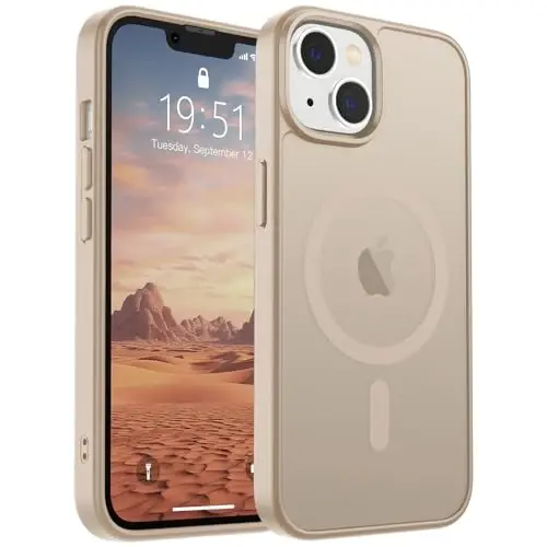 SUPFINE Magnetic for iPhone 14 Case & iPhone 13 Case (Compatible with MagSafe)(Military Grade Drop Protection) Slim Translucent Matte Shockproof Phone Cover,Desert Gold 