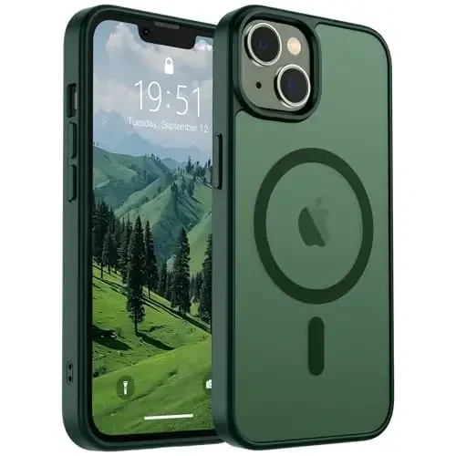 SUPFINE Magnetic for iPhone 14 Case & iPhone 13 Case (Compatible with MagSafe)(Military Grade Drop Protection) Slim Translucent Matte Shockproof Phone Cover,Forest Green - SUPFINE