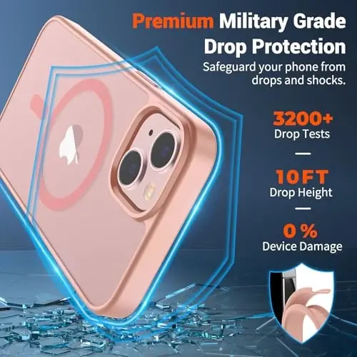 SUPFINE Magnetic for iPhone 14 Case & iPhone 13 Case (Compatible with MagSafe)(Military Grade Drop Protection) Slim Translucent Matte Shockproof Phone Cover,Pink - 3