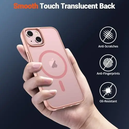 SUPFINE Magnetic for iPhone 14 Case & iPhone 13 Case (Compatible with MagSafe)(Military Grade Drop Protection) Slim Translucent Matte Shockproof Phone Cover,Pink - 6