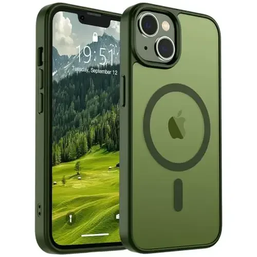 SUPFINE Magnetic for iPhone 14 Case & iPhone 13 Case (Compatible with MagSafe)(Military Grade Drop Protection) Translucent Matte Shockproof Phone Cover,Cangling Green 