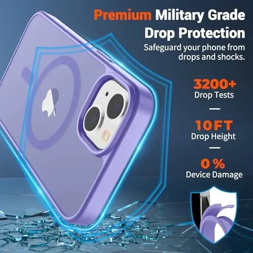 SUPFINE Magnetic for iPhone 14 Case & iPhone 13 Case (Compatible with MagSafe)(Military Grade Drop Protection) Translucent Matte Shockproof Phone Cover,Purple - 3