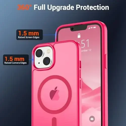SUPFINE Magnetic for iPhone 14 Case & iPhone 13 Case (MagSafe bilan mos) (Harbiy darajadagi tushishdan himoya) Yupqa yarim shaffof matli zarbga chidamli telefon qopqog'i, och pushti - 4