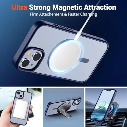 SUPFINE Magnetic for iPhone 14 Case & iPhone 13 Case (MagSafe bilan mos) (Harbiy darajadagi tushishdan himoya) Yupqa yarim shaffof mato zarbga chidamli telefon qopqog'i, to'q ko'k - 5