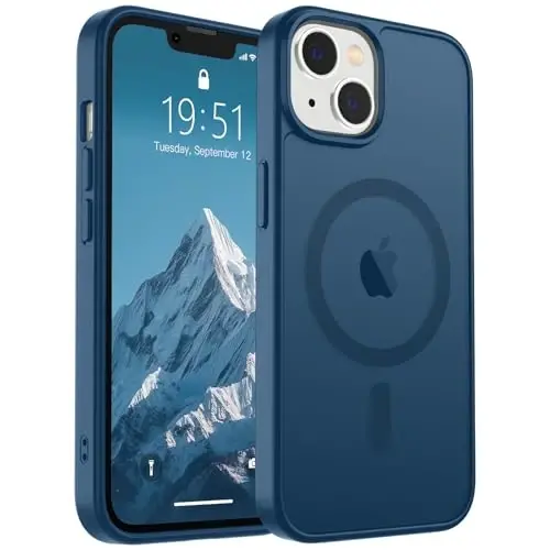 SUPFINE Magnetic for iPhone 14 Case & iPhone 13 Case (MagSafe bilan mos keladi) (Harbiy darajadagi tushishdan himoya) Yengil yarim shaffof mat zarbga chidamli telefon qopqog'i, to'q ko'k 
