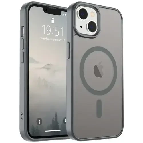 SUPFINE Magnetic for iPhone 14 Case & iPhone 13 Case (MagSafe bilan mos keladi) (Harbiy darajadagi tushishdan himoya) Yupqa shaffof mato zarbga chidamli telefon qopqog'i, kulrang 