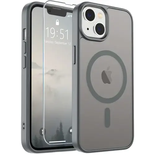 SUPFINE Magnetic for iPhone 14 Case & iPhone 13 Case (MagSafe bilan mos keladi) (Harbiy darajadagi tushishdan himoya) Yupqa shaffof mato zarbga chidamli telefon qopqog'i, kulrang - 1