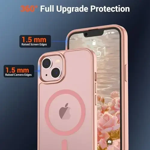 SUPFINE Magnetic for iPhone 14 Case & iPhone 13 Case (MagSafe bilan mos keladi)(Harbiy darajadagi tushishdan himoya) Yupqa yarim shaffof mato zarbga chidamli telefon qopqog'i, pushti - 4
