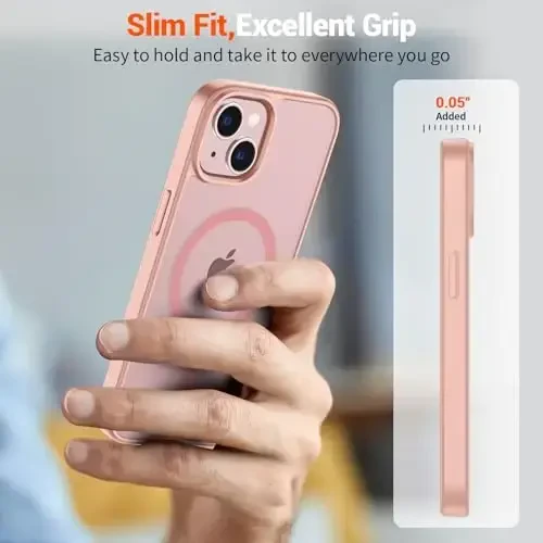 SUPFINE Magnetic for iPhone 14 Case & iPhone 13 Case (MagSafe bilan mos keladi)(Harbiy darajadagi tushishdan himoya) Yupqa yarim shaffof mato zarbga chidamli telefon qopqog'i, pushti - 7