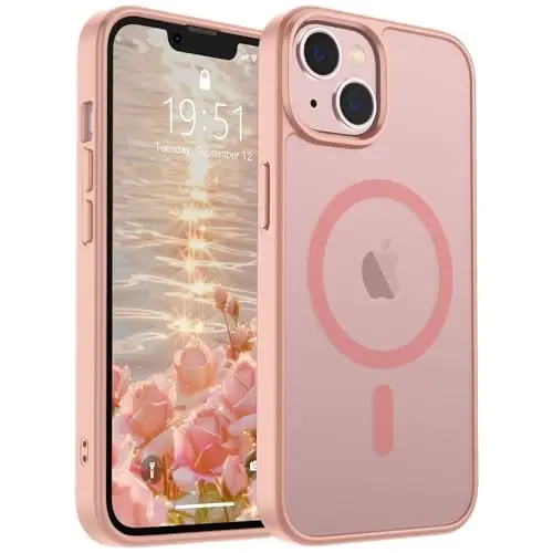 SUPFINE Magnetic for iPhone 14 Case & iPhone 13 Case (MagSafe bilan mos keladi)(Harbiy darajadagi tushishdan himoya) Yupqa yarim shaffof mato zarbga chidamli telefon qopqog'i, pushti 