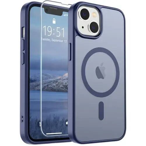 SUPFINE Magnetic for iPhone 14 Case & iPhone 13 Case (MagSafe bilan mos keladi)(Harbiy standartdagi zarbadan himoya) Yupqa yarim shaffof mat zarbga chidamli telefon qopqog'i, Lavanda kulrang 